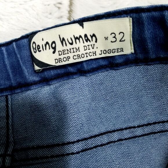 Being Human Jeans Mens Size 32x30 Blue Jogger Drop Crotch Slim Drawstring Denim - Picture 9 of 13